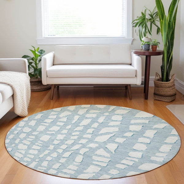 HomeRoots 8' Sky Blue Cobblestone Round Rug - Washable, UV Protected, Perfect for Busy Homes & Patios! 663392