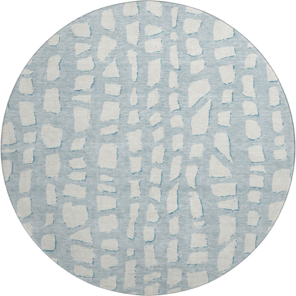 HomeRoots 8' Sky Blue Cobblestone Round Rug - Washable, UV Protected, Perfect for Busy Homes & Patios! 663392
