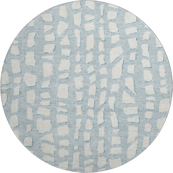 HomeRoots 8' Sky Blue Cobblestone Round Rug - Washable, UV Protected, Perfect for Busy Homes & Patios! 663392