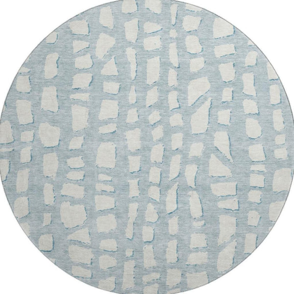 HomeRoots 8' Sky Blue Cobblestone Round Rug - Washable, UV Protected, Perfect for Busy Homes & Patios! 663392