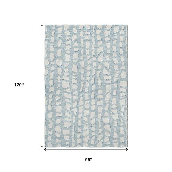 HomeRoots 8' X 10' Sky Blue & Ivory Cobblestone Washable Area Rug - UV Protected, Stain Resistant, Durable Decor 663393