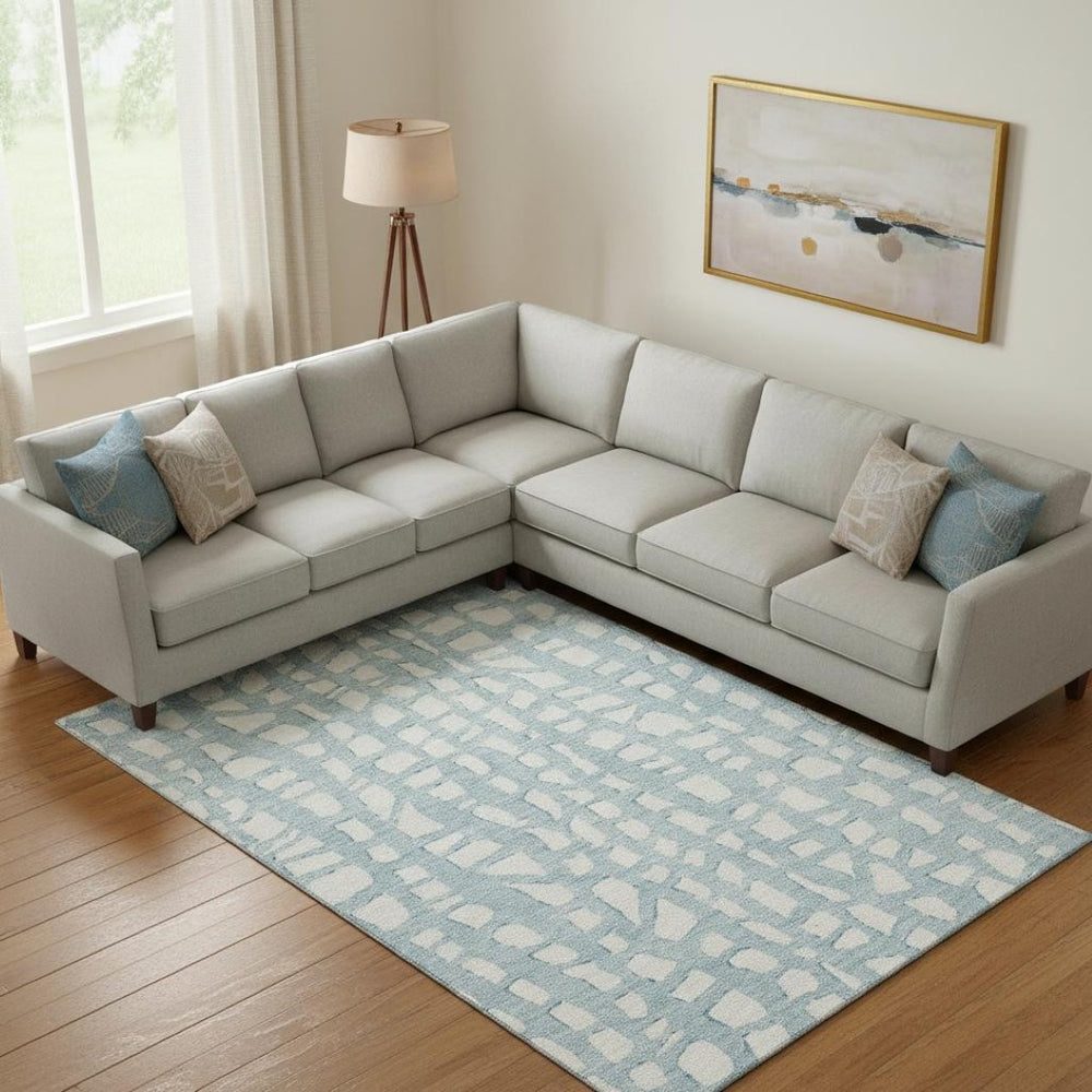 HomeRoots 8' X 10' Sky Blue & Ivory Cobblestone Washable Area Rug - UV Protected, Stain Resistant, Durable Decor 663393