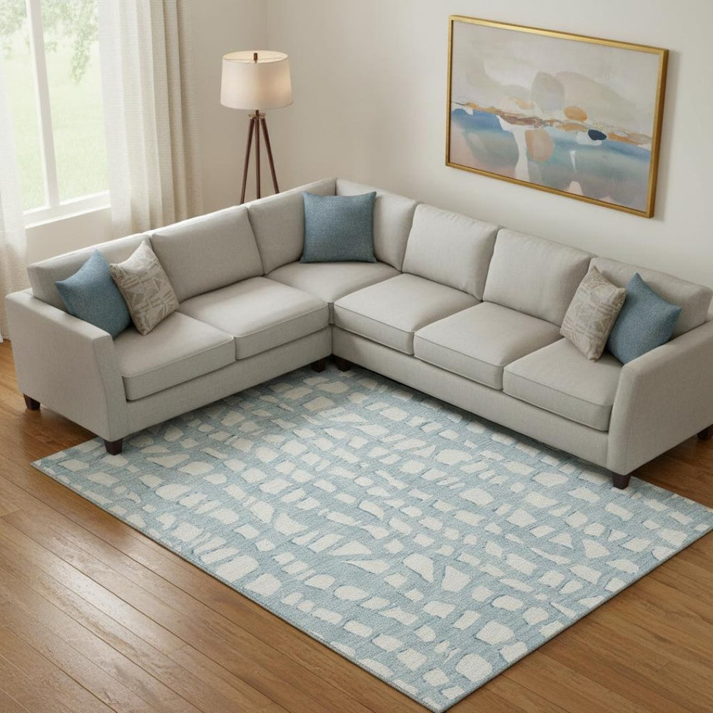 HomeRoots 9' Cobblestone Sky Blue & Ivory Area Rug – Washable, UV Protected, Durable for Busy Households 663394