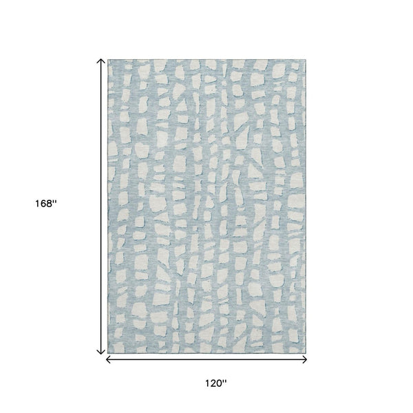 HomeRoots 10' Sky Blue & Ivory Cobblestone Washable Area Rug - Durable, UV Protected, Perfect for Family Spaces! 663395