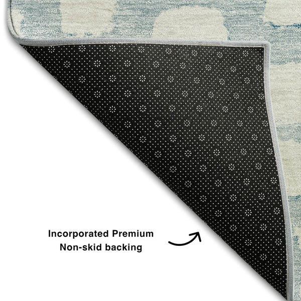 HomeRoots 10' Sky Blue & Ivory Cobblestone Washable Area Rug - Durable, UV Protected, Perfect for Family Spaces! 663395
