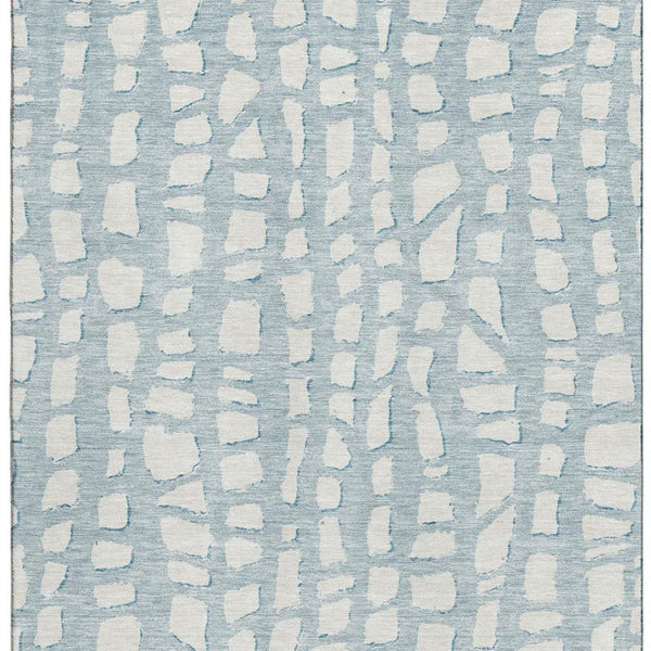 HomeRoots 10' Sky Blue & Ivory Cobblestone Washable Area Rug - Durable, UV Protected, Perfect for Family Spaces! 663395