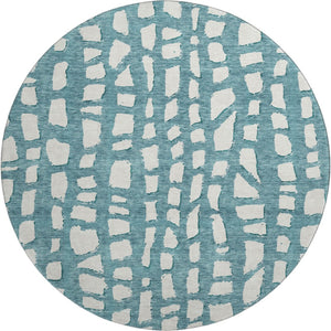 HomeRoots 8' Teal and Ivory Cobblestone Round Rug - Stain-Resistant, UV-Protected, Soft & Durable for Homes 663398