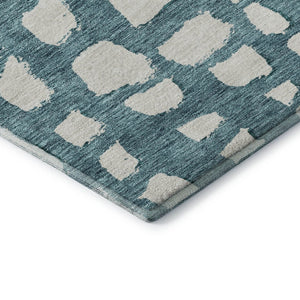 HomeRoots 8' Teal and Ivory Cobblestone Round Rug - Stain-Resistant, UV-Protected, Soft & Durable for Homes 663398