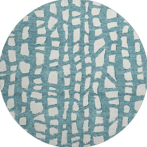 HomeRoots 8' Teal and Ivory Cobblestone Round Rug - Stain-Resistant, UV-Protected, Soft & Durable for Homes 663398