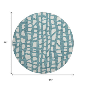 HomeRoots 8' Teal and Ivory Cobblestone Round Rug - Stain-Resistant, UV-Protected, Soft & Durable for Homes 663398