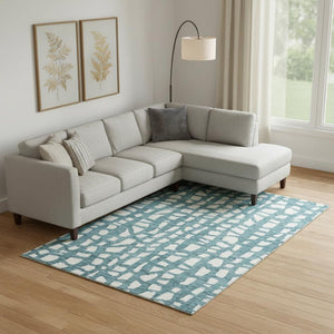 HomeRoots 8' X 10' Stylish Teal & Ivory Cobblestone Washable Area Rug with UV Protection for Family Spaces 663399