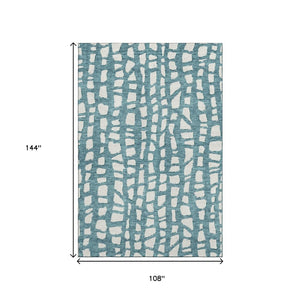 HomeRoots 9' X 12' Teal and Ivory Cobblestone Area Rug - Durable, Washable, UV-Protected for Indoor & Outdoor Use 663400