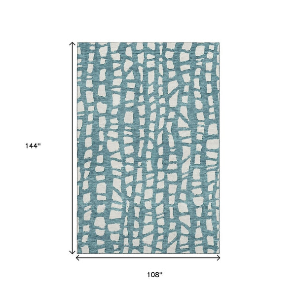 HomeRoots 9' X 12' Teal and Ivory Cobblestone Area Rug - Durable, Washable, UV-Protected for Indoor & Outdoor Use 663400