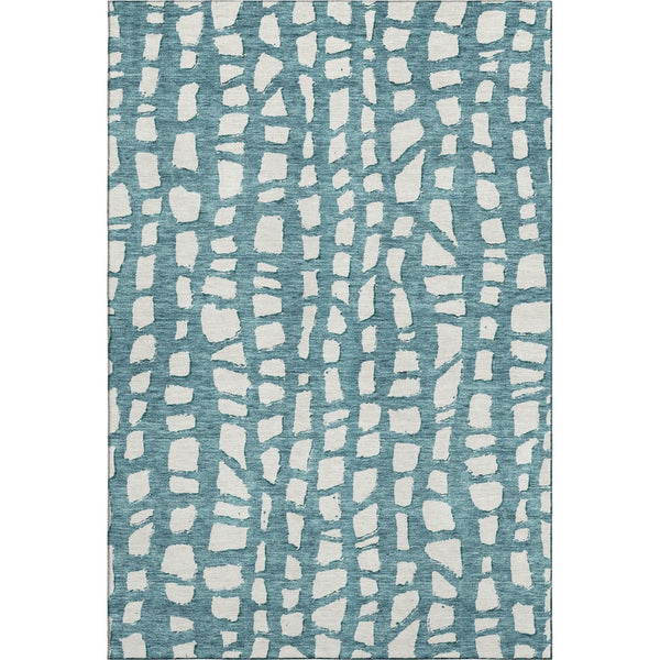 HomeRoots 9' X 12' Teal and Ivory Cobblestone Area Rug - Durable, Washable, UV-Protected for Indoor & Outdoor Use 663400