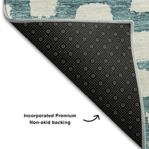 HomeRoots 9' X 12' Teal and Ivory Cobblestone Area Rug - Durable, Washable, UV-Protected for Indoor & Outdoor Use 663400