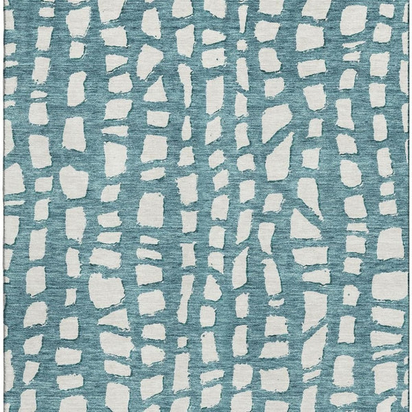 HomeRoots 9' X 12' Teal and Ivory Cobblestone Area Rug - Durable, Washable, UV-Protected for Indoor & Outdoor Use 663400
