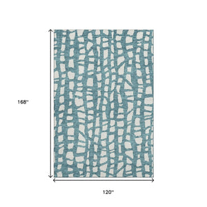HomeRoots 10' X 14' Teal & Ivory Cobblestone Area Rug - Washable, UV-Protected, Stain-Resistant & Durable Design 663401