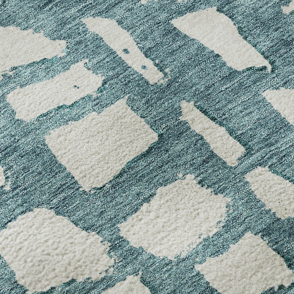 HomeRoots 10' X 14' Teal & Ivory Cobblestone Area Rug - Washable, UV-Protected, Stain-Resistant & Durable Design 663401