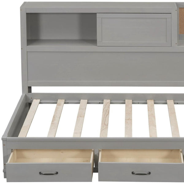 HomeRoots Gray Wood Twin Day Bed - Stylish Seating & Sleeping Solution with Built-In Storage Drawers 663402