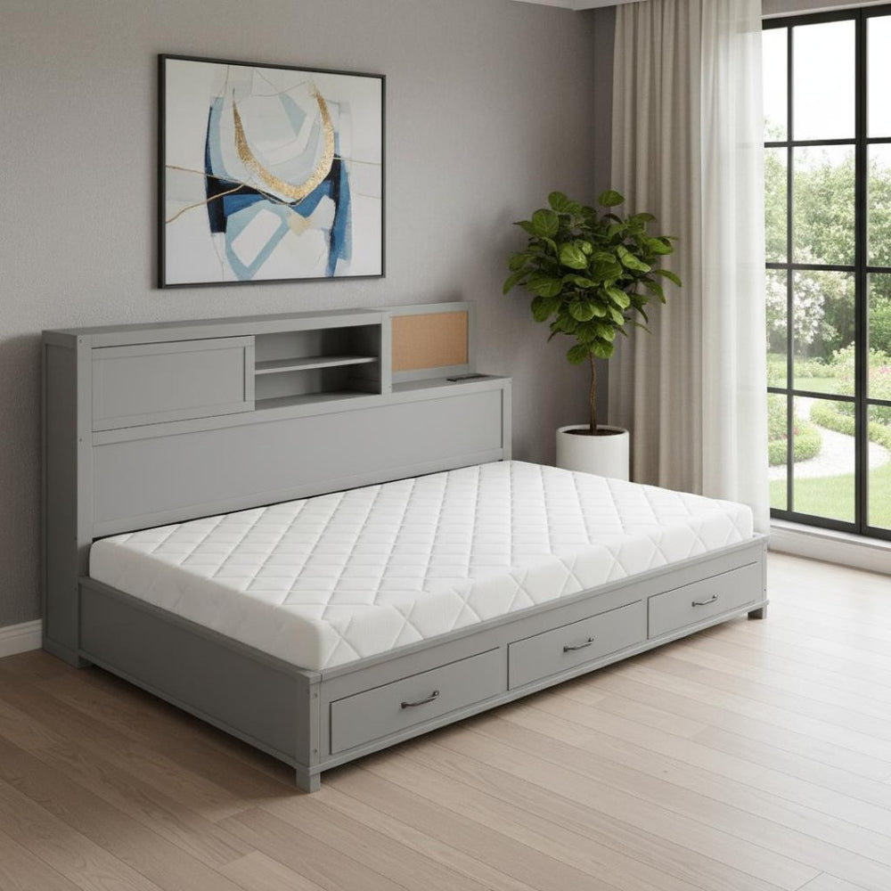 HomeRoots Gray Wood Twin Day Bed - Stylish Seating & Sleeping Solution with Built-In Storage Drawers 663402
