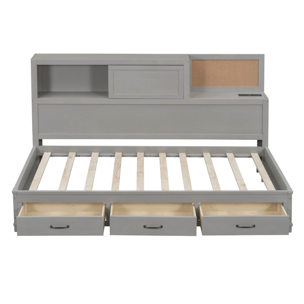 HomeRoots Gray Wood Twin Day Bed - Stylish Seating & Sleeping Solution with Built-In Storage Drawers 663402