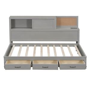 HomeRoots Gray Wood Twin Day Bed - Stylish Seating & Sleeping Solution with Built-In Storage Drawers 663402