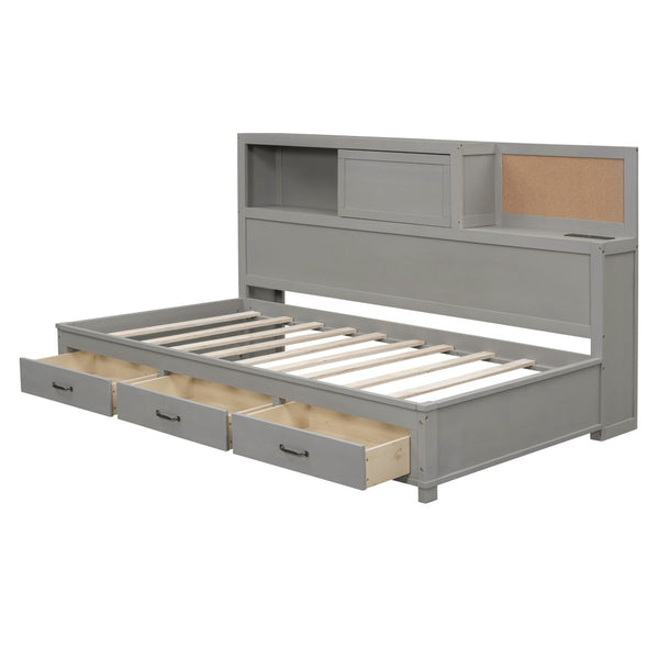 HomeRoots Gray Wood Twin Day Bed - Stylish Seating & Sleeping Solution with Built-In Storage Drawers 663402