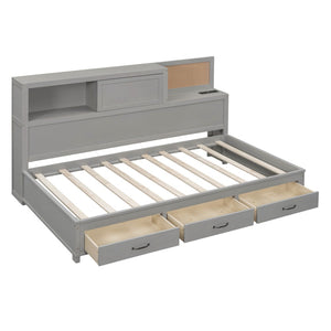 HomeRoots Gray Wood Twin Day Bed - Stylish Seating & Sleeping Solution with Built-In Storage Drawers 663402