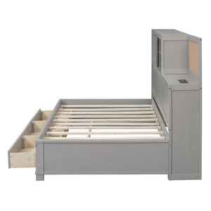 HomeRoots Gray Wood Twin Day Bed - Stylish Seating & Sleeping Solution with Built-In Storage Drawers 663402