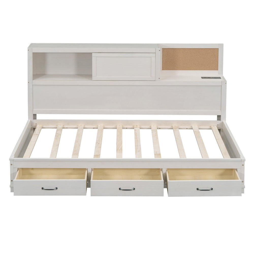 HomeRoots White Wood Twin Day Bed with Storage Drawers - Elegant, Versatile Design for Any Room, 450 lb Capacity 663403