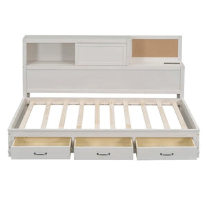 HomeRoots White Wood Twin Day Bed with Storage Drawers - Elegant, Versatile Design for Any Room, 450 lb Capacity 663403