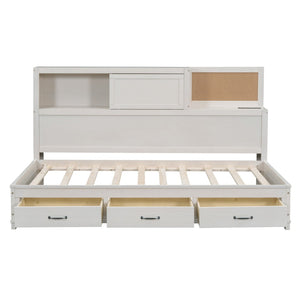 HomeRoots White Wood Twin Day Bed with Storage Drawers - Elegant, Versatile Design for Any Room, 450 lb Capacity 663403