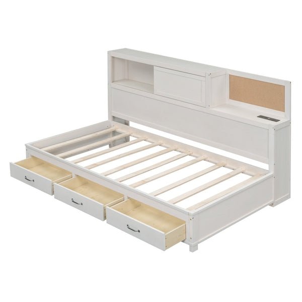 HomeRoots White Wood Twin Day Bed with Storage Drawers - Elegant, Versatile Design for Any Room, 450 lb Capacity 663403