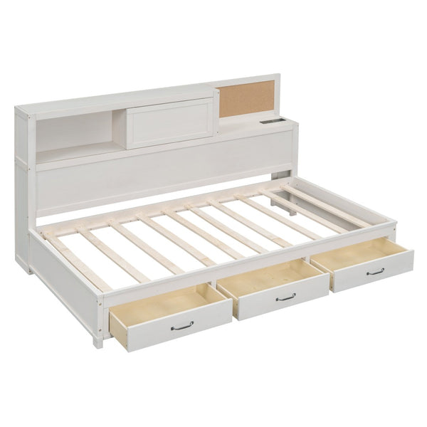 HomeRoots White Wood Twin Day Bed with Storage Drawers - Elegant, Versatile Design for Any Room, 450 lb Capacity 663403
