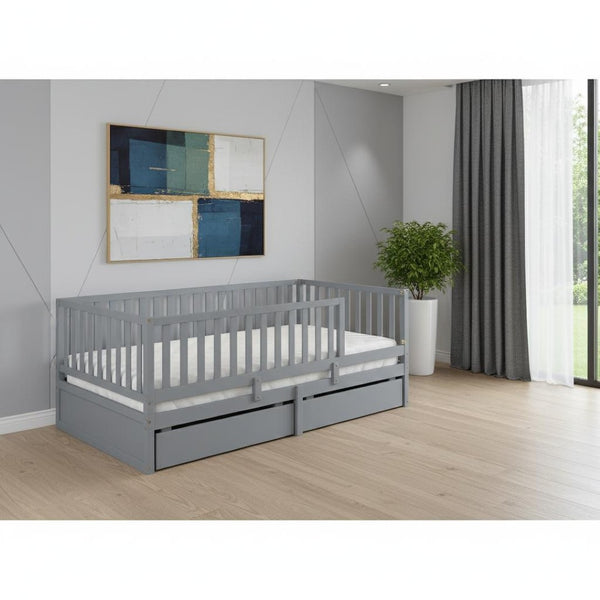 HomeRoots Gray Wood Twin Day Bed with Storage Drawers - Stylish, Functional, and Perfect for Any Room 663404