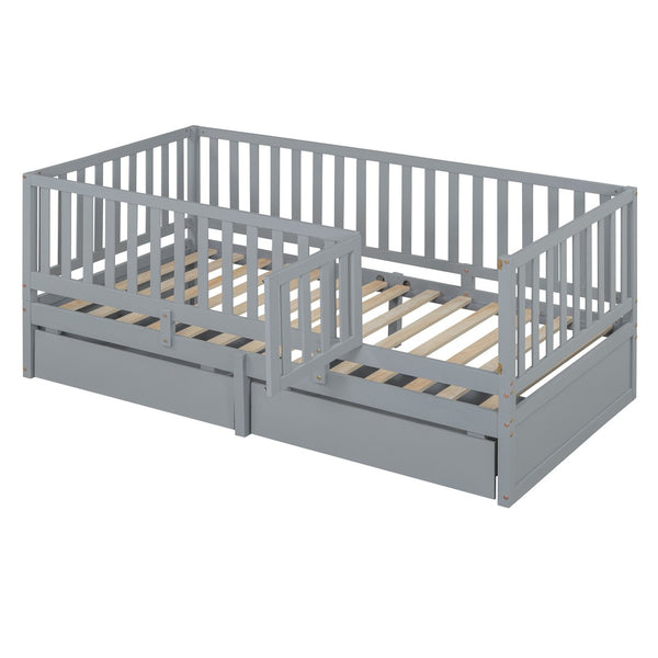 HomeRoots Gray Wood Twin Day Bed with Storage Drawers - Stylish, Functional, and Perfect for Any Room 663404