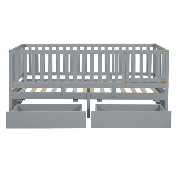 HomeRoots Gray Wood Twin Day Bed with Storage Drawers - Stylish, Functional, and Perfect for Any Room 663404