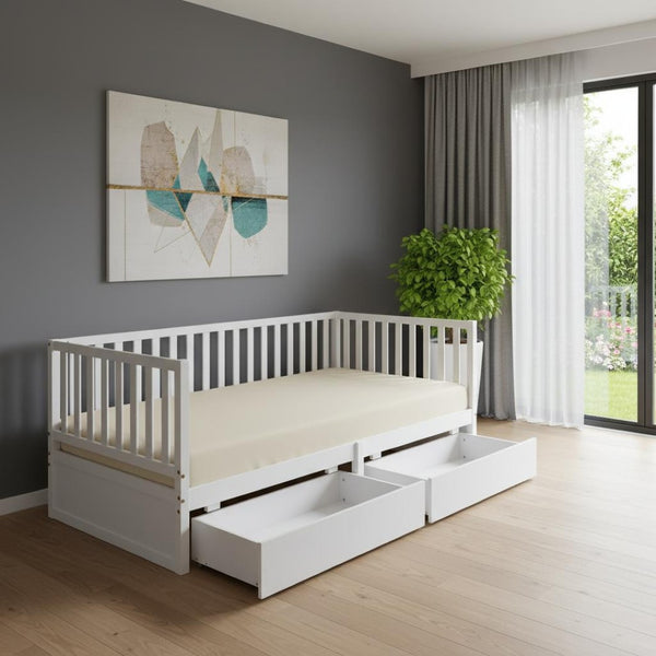 HomeRoots White Wood Twin Day Bed with Storage Drawers – Stylish Multi-Functional Seating & Sleeping Solution 663405
