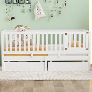 HomeRoots White Wood Twin Day Bed with Storage Drawers – Stylish Multi-Functional Seating & Sleeping Solution 663405