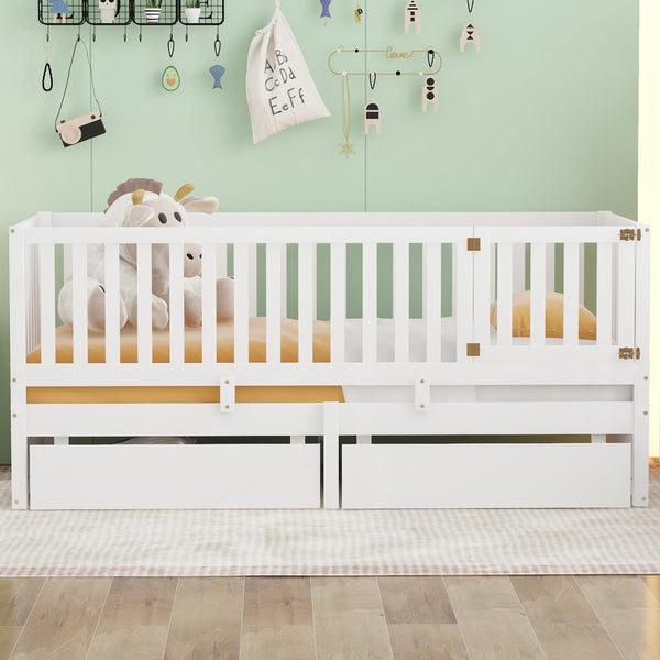 HomeRoots White Wood Twin Day Bed with Storage Drawers – Stylish Multi-Functional Seating & Sleeping Solution 663405