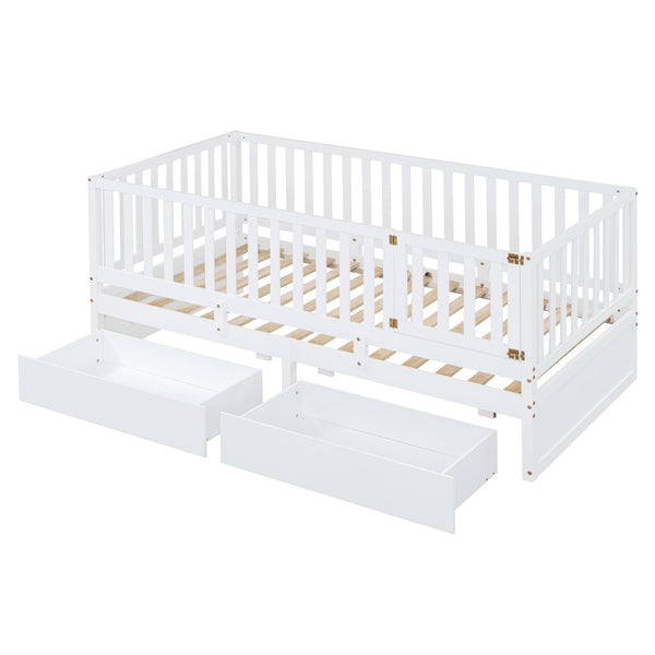 HomeRoots White Wood Twin Day Bed with Storage Drawers – Stylish Multi-Functional Seating & Sleeping Solution 663405