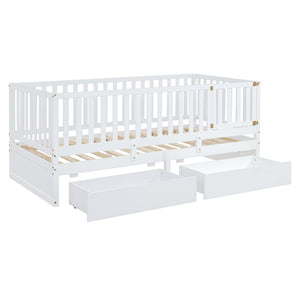 HomeRoots White Wood Twin Day Bed with Storage Drawers – Stylish Multi-Functional Seating & Sleeping Solution 663405