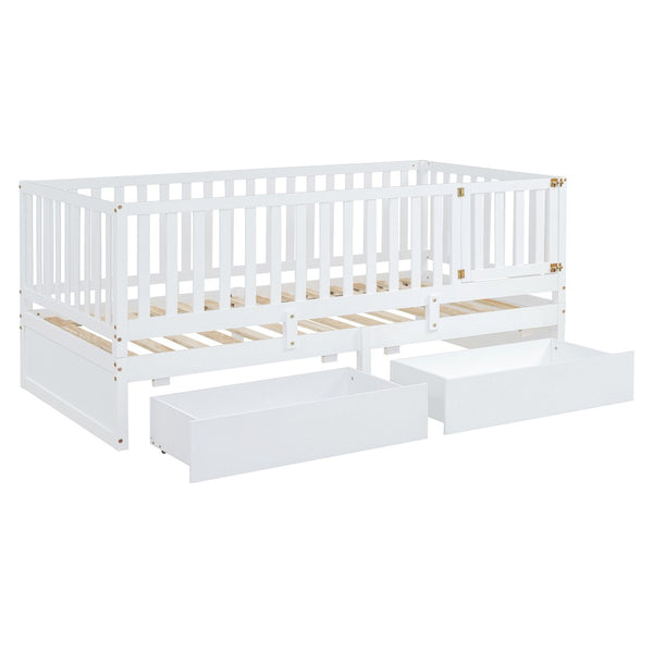 HomeRoots White Wood Twin Day Bed with Storage Drawers – Stylish Multi-Functional Seating & Sleeping Solution 663405