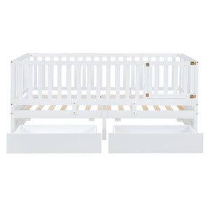 HomeRoots White Wood Twin Day Bed with Storage Drawers – Stylish Multi-Functional Seating & Sleeping Solution 663405