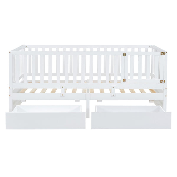 HomeRoots White Wood Twin Day Bed with Storage Drawers – Stylish Multi-Functional Seating & Sleeping Solution 663405