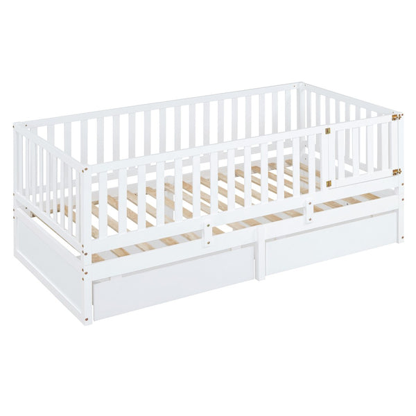 HomeRoots White Wood Twin Day Bed with Storage Drawers – Stylish Multi-Functional Seating & Sleeping Solution 663405