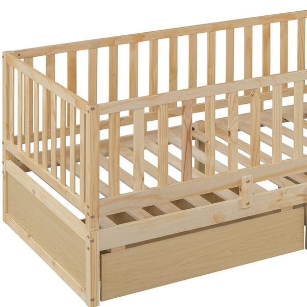 HomeRoots Natural Wood Twin Day Bed with Storage Drawers - Stylish Versatile Seating & Sleeping Solution 663406