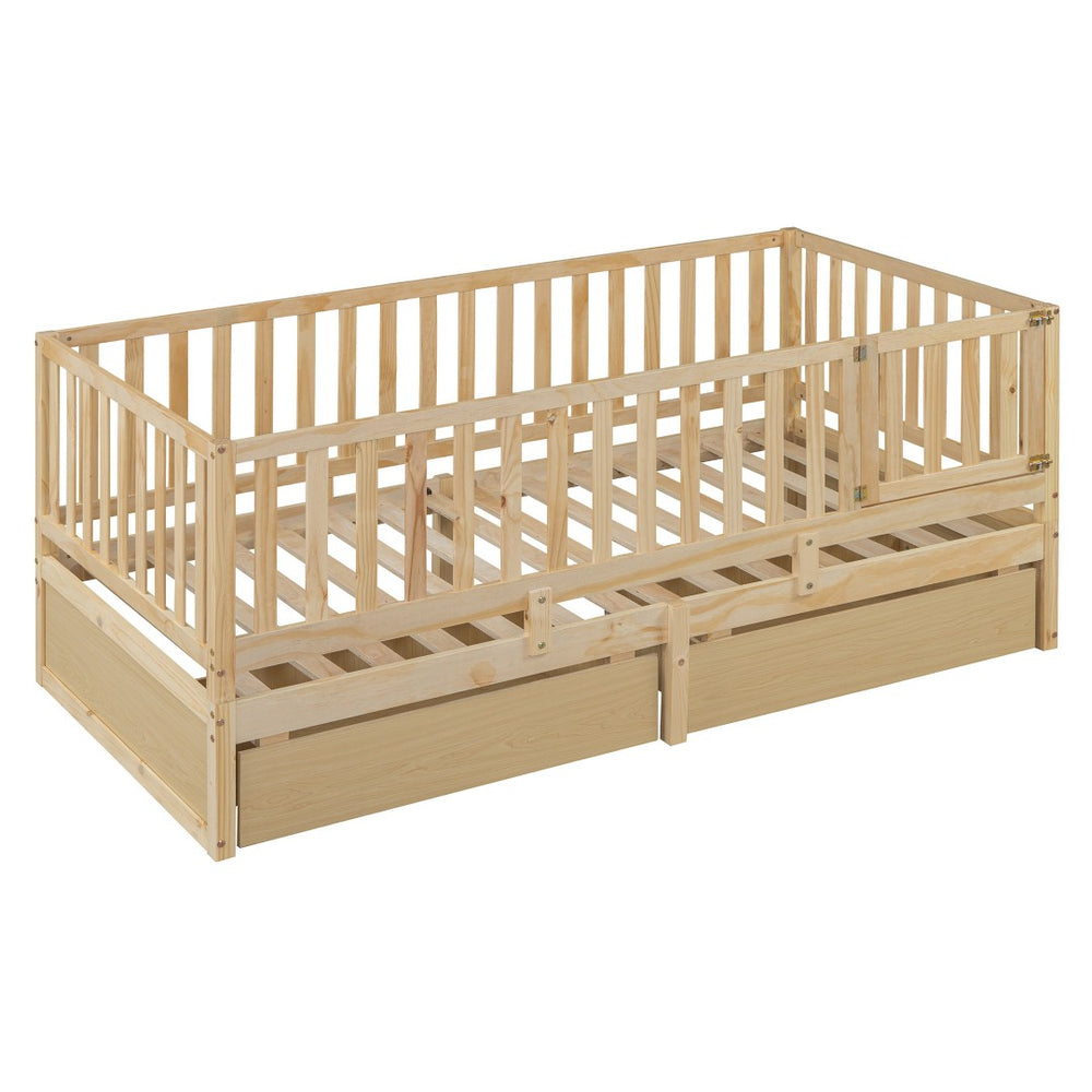 HomeRoots Natural Wood Twin Day Bed with Storage Drawers - Stylish Versatile Seating & Sleeping Solution 663406