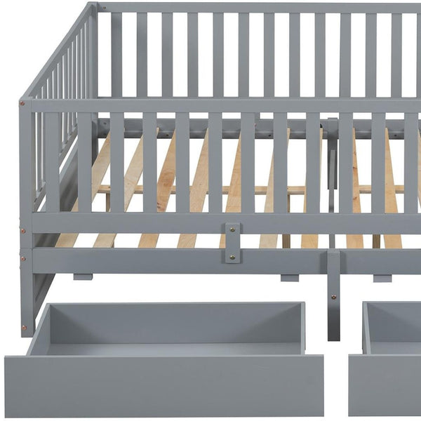 HomeRoots Gray Wood Full Day Bed with Convenient Drawers – Stylish Multi-Use Sofa & Guest Bed for Small Spaces 663407
