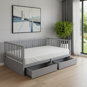 HomeRoots Gray Wood Full Day Bed with Convenient Drawers – Stylish Multi-Use Sofa & Guest Bed for Small Spaces 663407